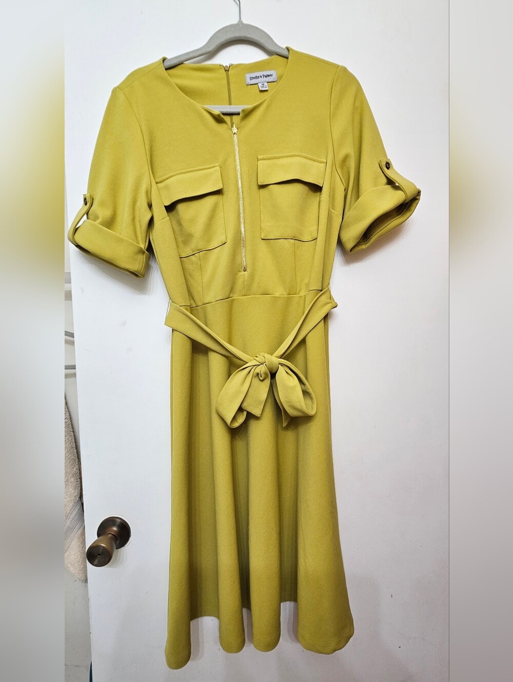 Shelby & Palmer Olive Green Belted Midi Dress